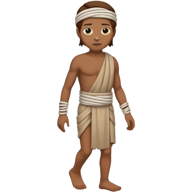 fullbody Lazarus, Jesus's friend, with brown hair, wrapped in burial bands, normal emoji style, walking emoji