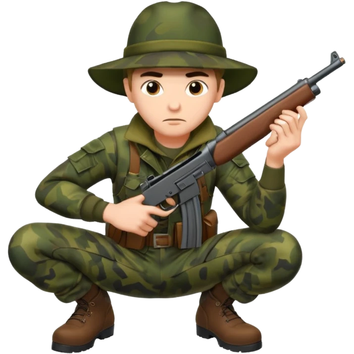 male hunter crouching with gun, alert expression emoji