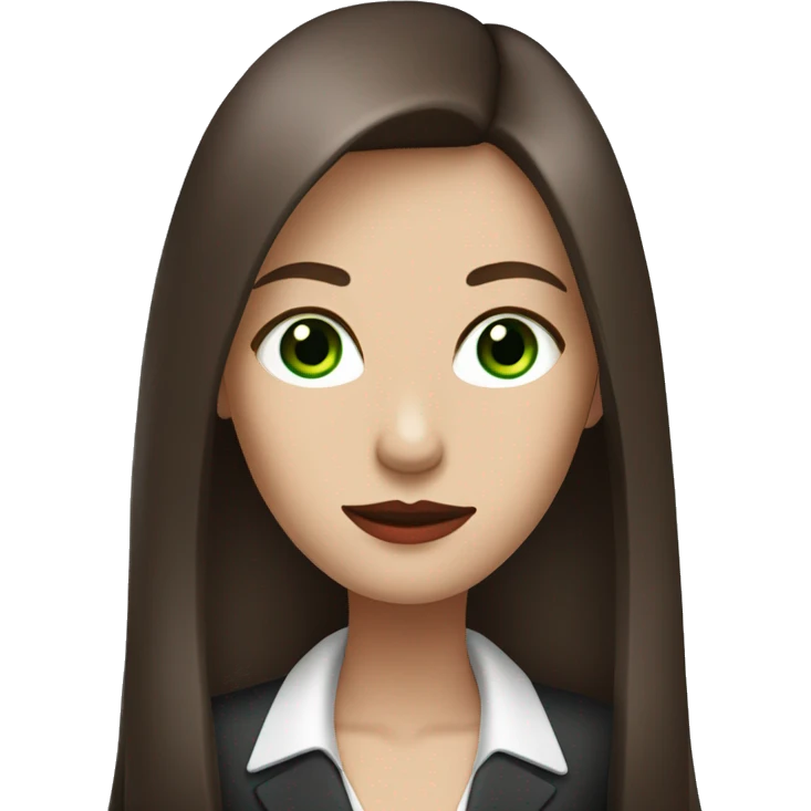 professional business woman wiht green eyes, long straight hair, red lips, dark chestnut hair, white skin emoji