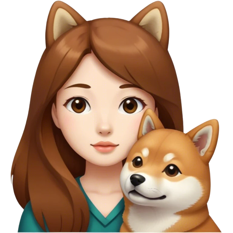 girl long brown hair with is Shiba Inu emoji