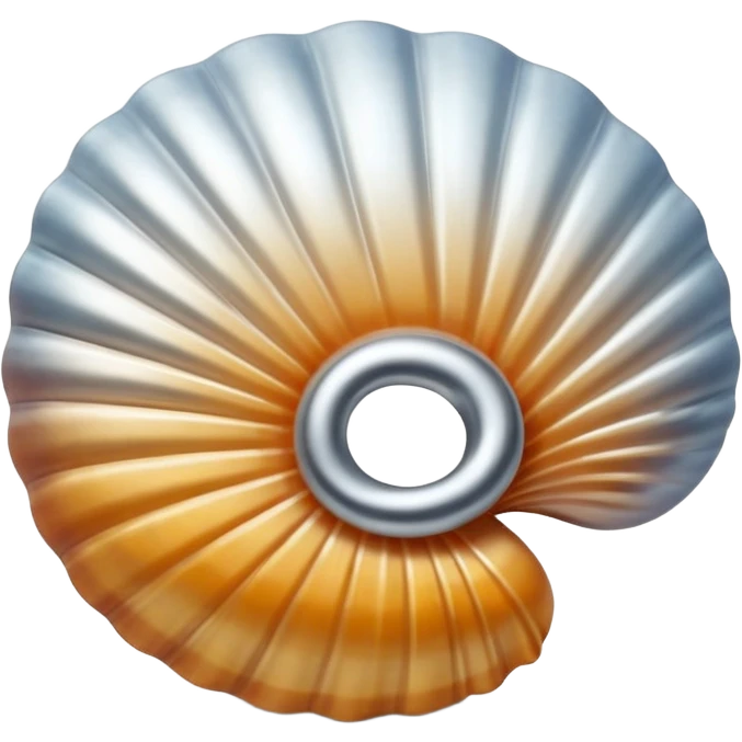 A seashell emoji made of polished silver chrome, smooth curved surface, reflective metallic highlights, elegant minimal design, iOS emoji style, centered, clean white background, soft lighting emoji