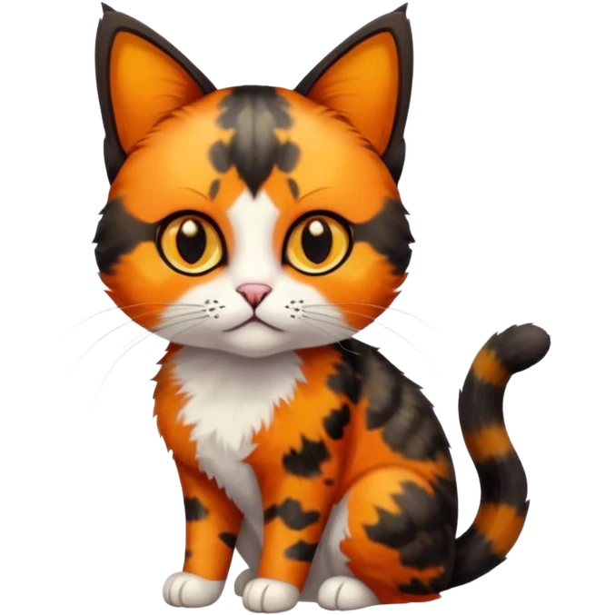 small tortoiseshell cat. no white fur. amber eyes. full body.  emoji