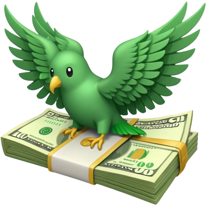 un fajo billetes de dólares con alas emoji