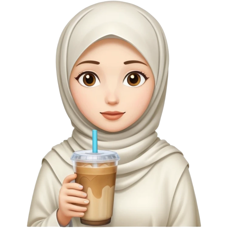 White hijab girl and iced coffee emoji