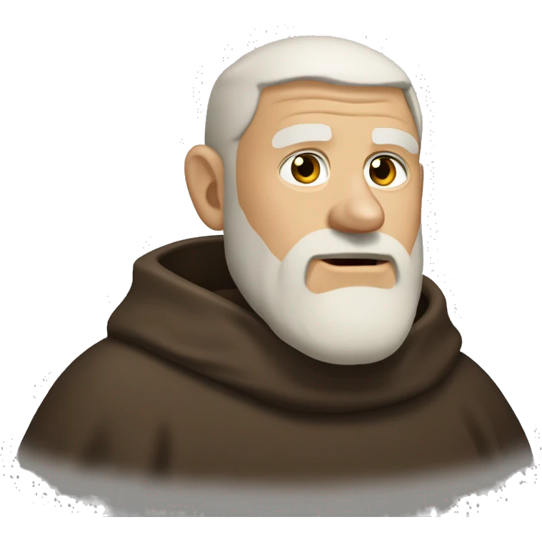A middle-aged white male friar with a grizzled appearance, buzz cut, no facial hair, and a square jaw. emoji