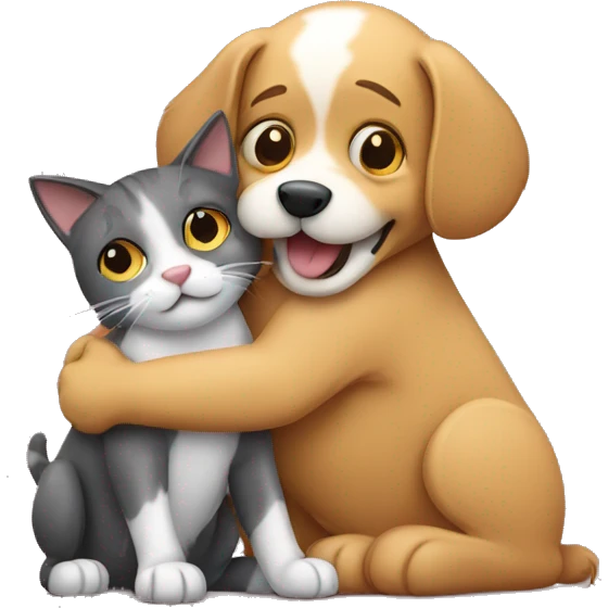 Dog hugging a cat emoji