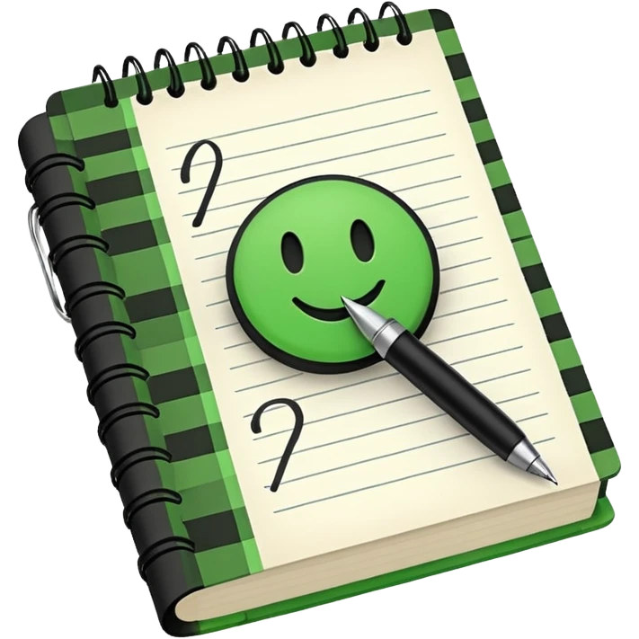 Notes book with pen and massive green tick emoji