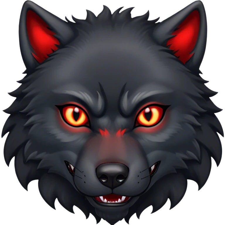 Evil aggressive black wolf with red eyes emoji