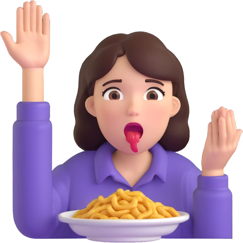 woman with drooling face and hands reaching for food, showing strong hunger emoji