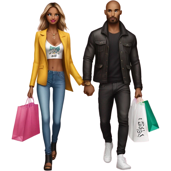 Photo of Victoria secret model shopping with a tattooed male model carrying bags emoji