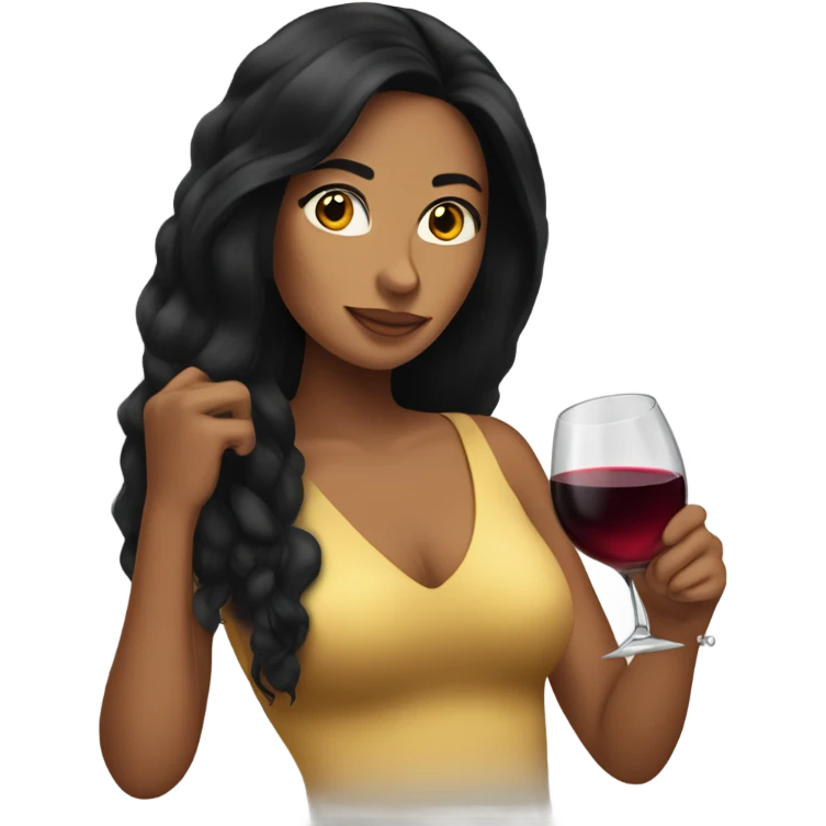Tanned woman with long black hair drinking wine  emoji