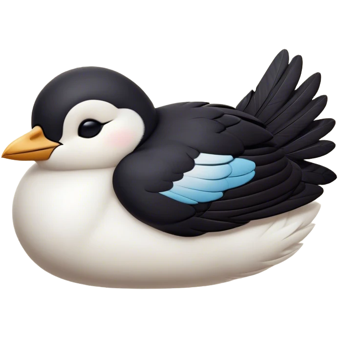 Meme-Worthy Cute Sleeping Magpie Portrait Emoji, Head resting peacefully with a contented smile, showcasing a sleek, elegant form with eyes gently closed in serene slumber and glossy, contrasting plumage, Simplified yet adorably endearing features, highly detailed, glowing with a soft, drowsy urban light, high shine, relaxed and utterly lovable, stylized with an air of playful laziness, soft glowing outline, capturing the essence of a sleeping magpie that feels destined to become the next viral icon of adorable rest! emoji