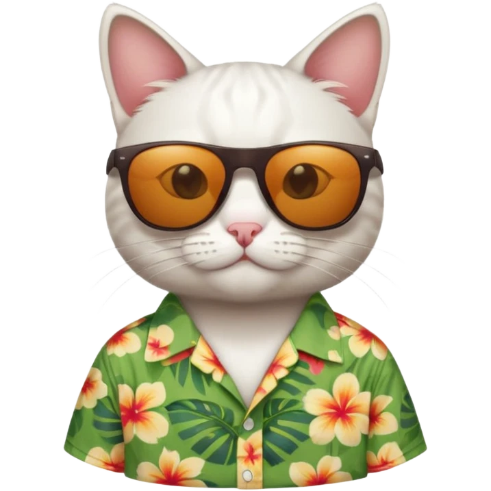 white Cat – relaxed with sunglasses and bright aloha shirt emoji