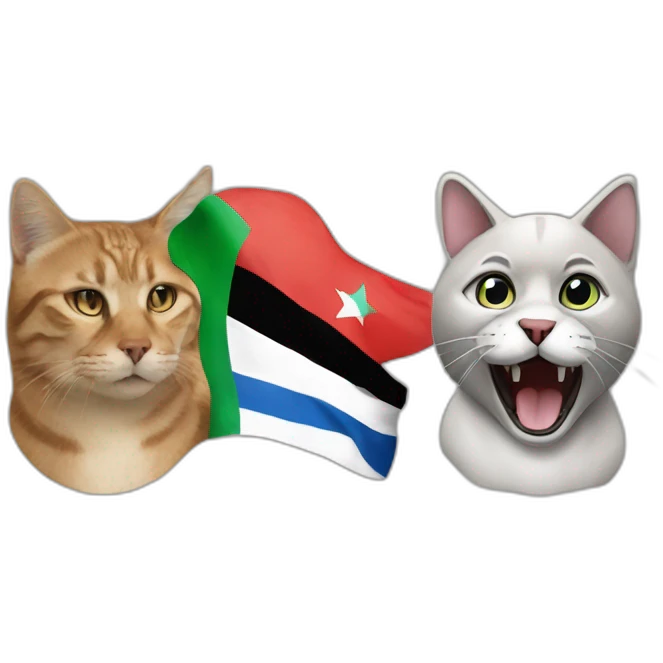 A ferocious dog colored with the Israeli flag and a cat colored with the Palestinian flag  emoji