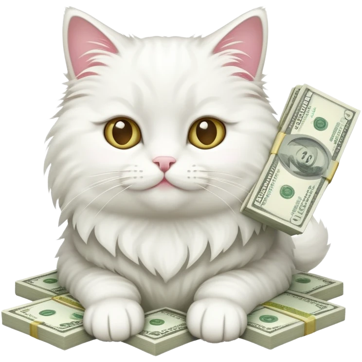 Белая кошка с пачкой денег emoji