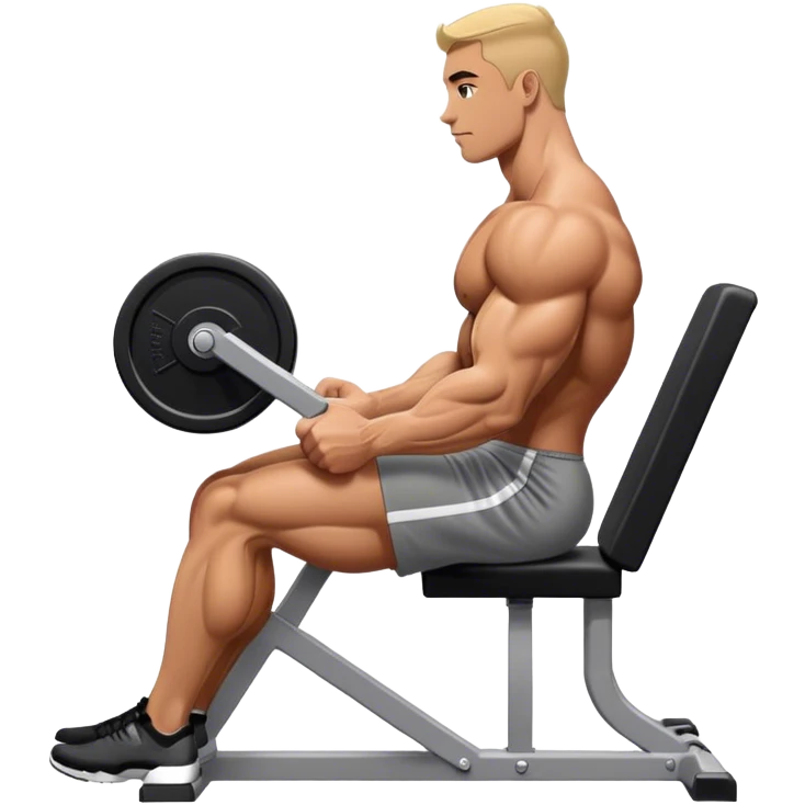 side-view bodybuilder seated weighted calf-raise machine lower leg exercise emoji