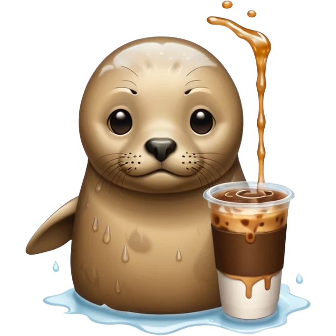 Seal with iced coffee emoji