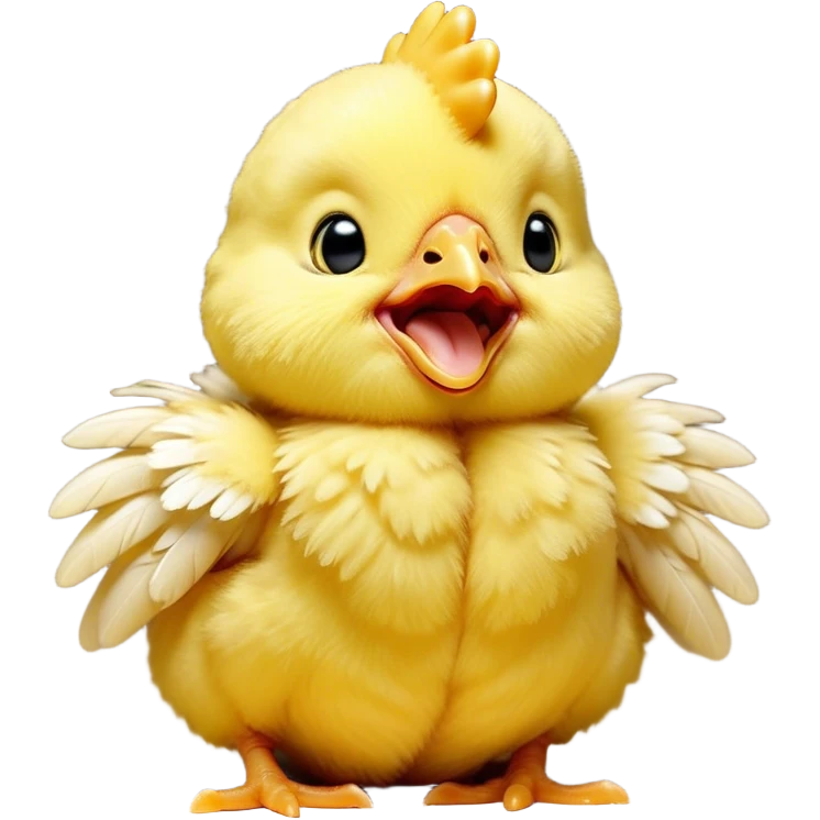 Cinematic Cute Yawning Yellow Baby Chicken Portrait Emoji, Head tilted slightly with a dramatic, wide-open yawn, showcasing a soft, downy yellow coat with little drooping wings, round beady eyes barely open in drowsy contentment, Simplified yet irresistibly adorable features, highly detailed, glowing with a soft, cozy glow, high shine, relaxed yet expressive, stylized with a touch of whimsical charm, bright and endearing, soft glowing outline, capturing the essence of a sleepy yet affectionate chick, so drowsy it feels like it could stretch out of the screen and curl up for a nap! emoji