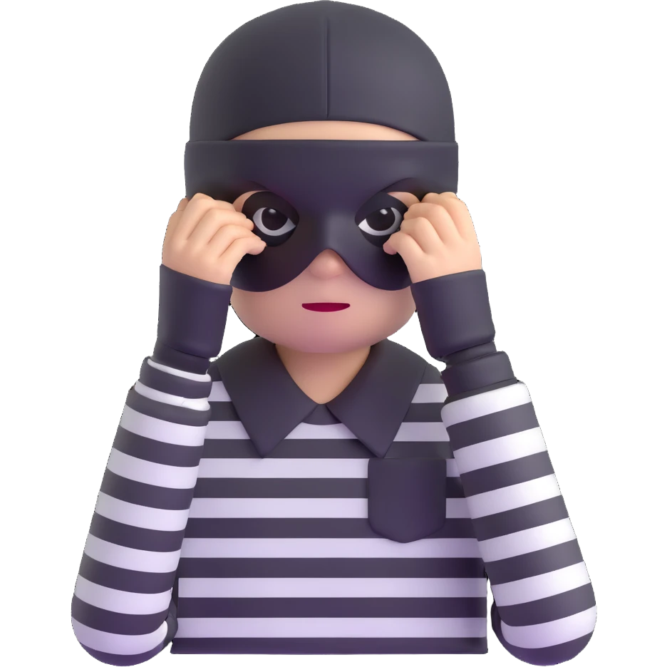 character with black and white striped shirt, black beanie, black mask over eyes emoji