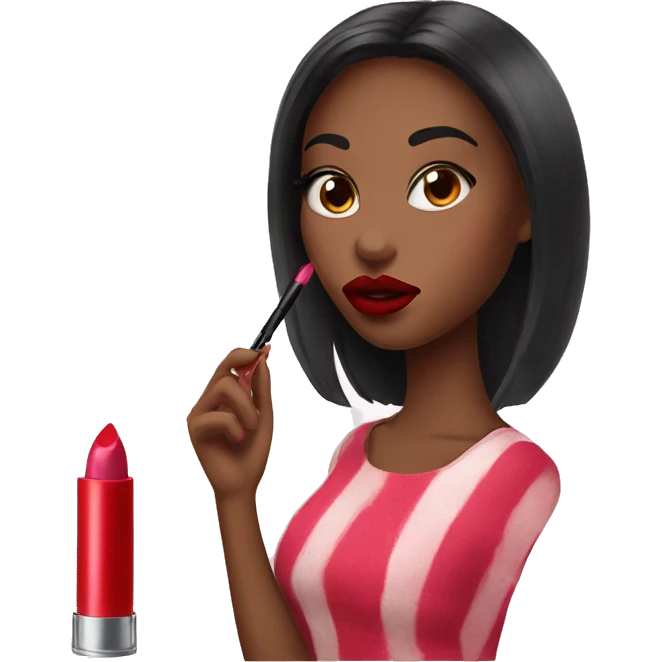 beautiful girl paints her lips with lipstick emoji
