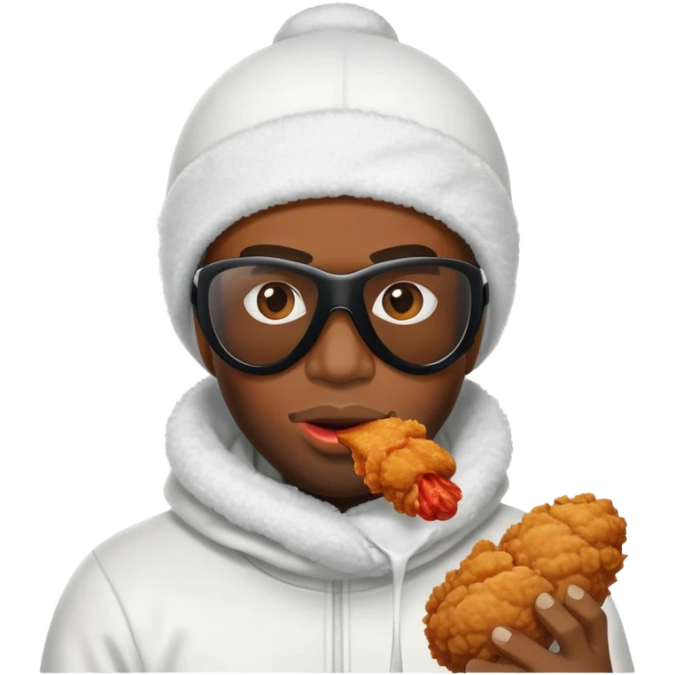 Black guy with a ski mask in a hell cat eating fried chicken emoji