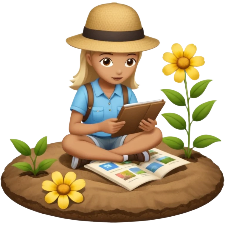 someone who's walking on a path and the person is reading a panel to learn about a flower. the person is reading a panel/ NOT A BOOK which is on the ground emoji