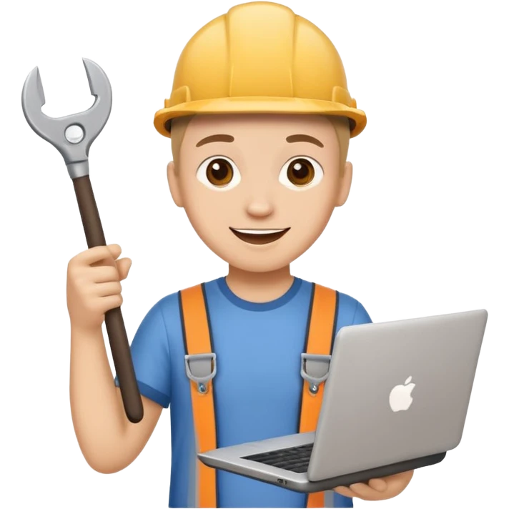 cheerful person joining a team, holding tools or a laptop, symbolizing contribution emoji