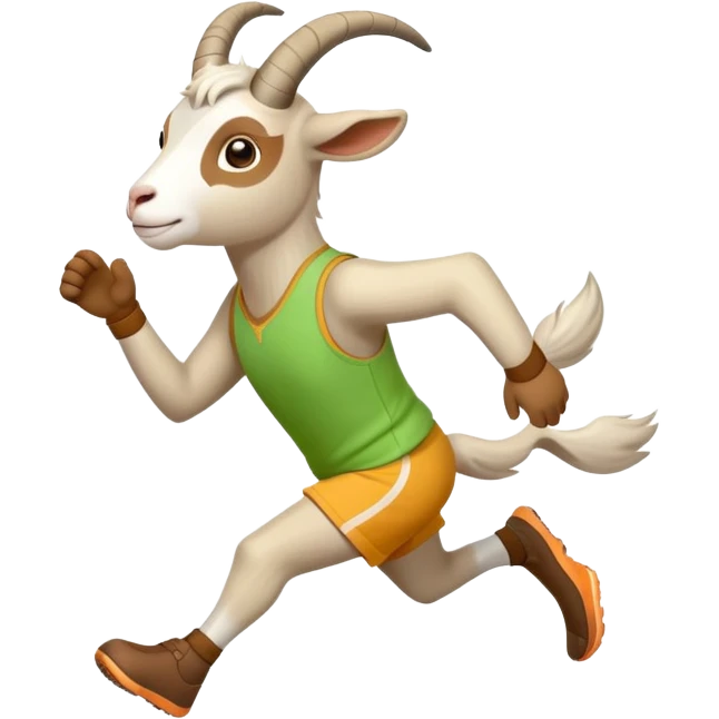 friendly anthropomorphised goat jogging upright in a new outfit, standard pose emoji