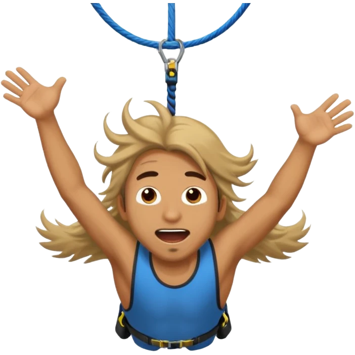 bungee jumping man face only with flying long hair and open mouth emoji