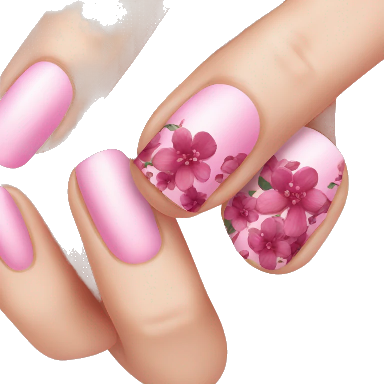 pink manicure with dark pink flowers emoji