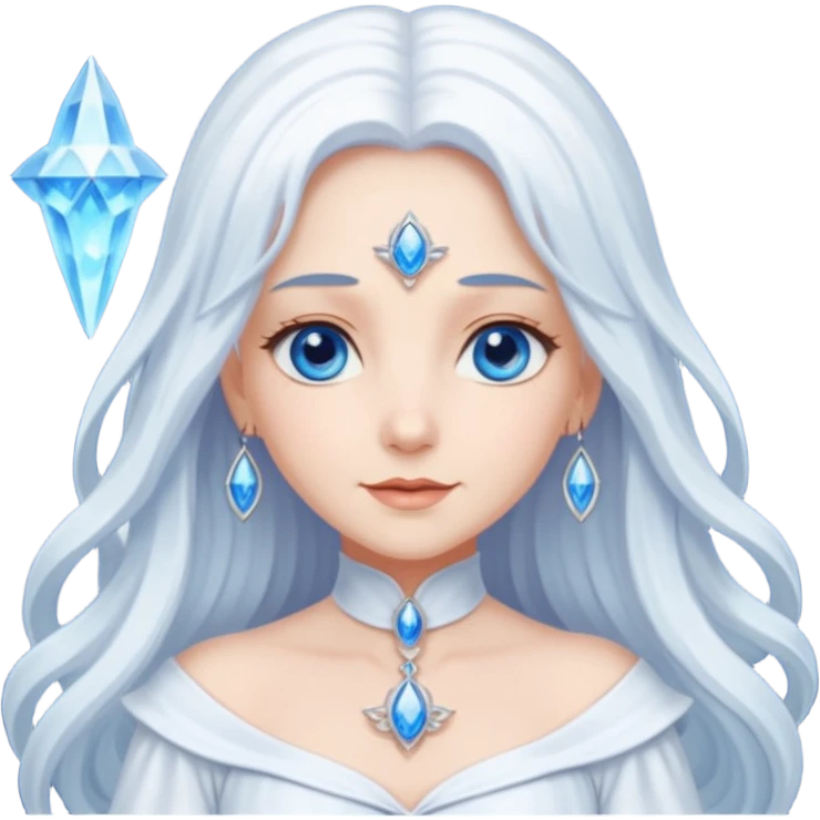 Good Witch of the North from the Wizard of Oz with long white hair, blue eyes, white outfit emoji