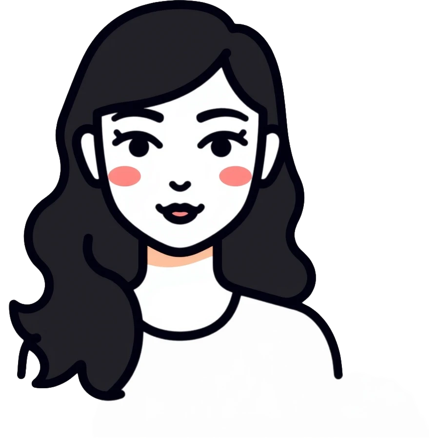 Clean minimalist tech avatar of white female with black hair for GitHub, digital tech theme emoji