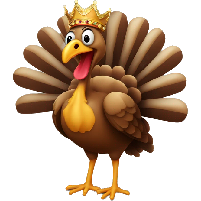 Turkey with its tongue out wearing a crown dancing emoji