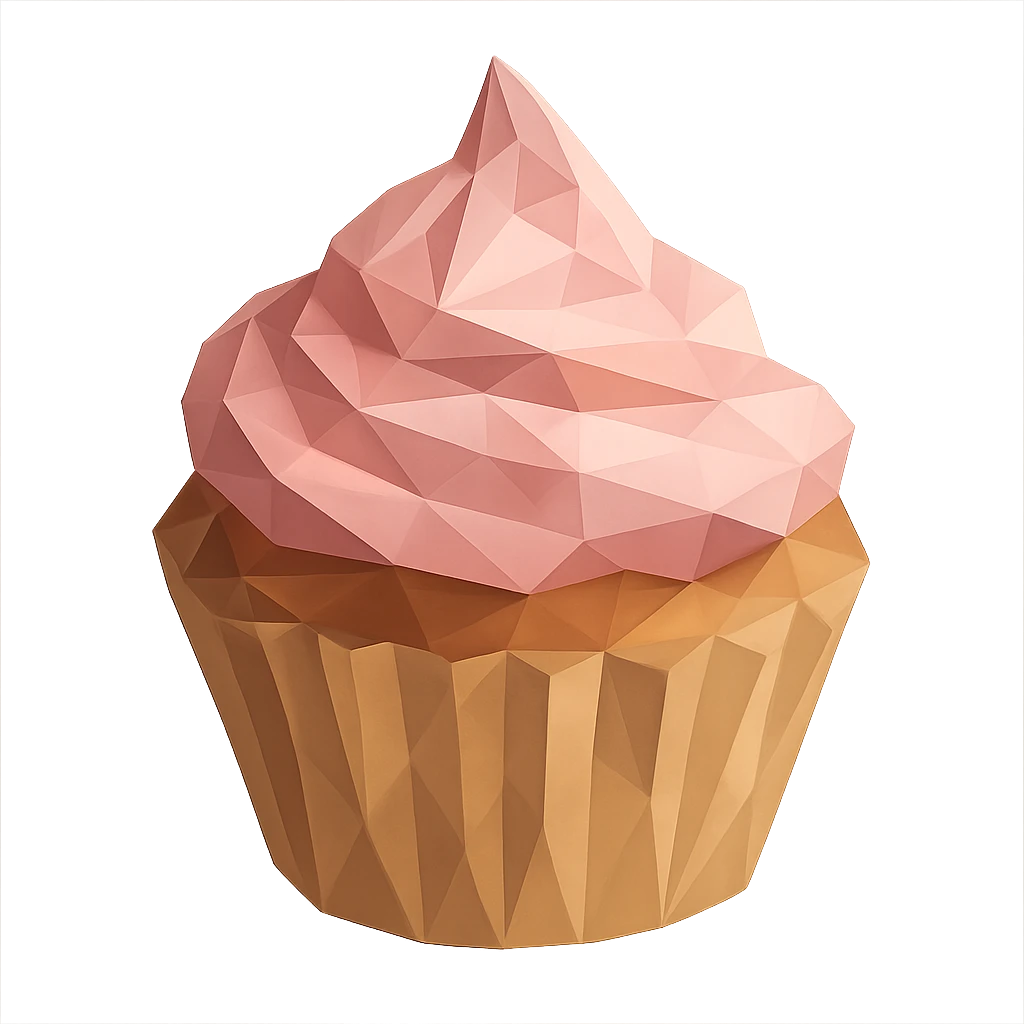 low-poly cupcake with pink icing emoji