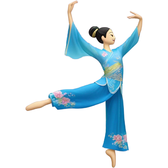 Shen yun dancer with one leg in the air flowing sleeves on arms emoji