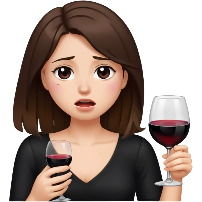 brunette hair down girl black top holding wine crying emoji