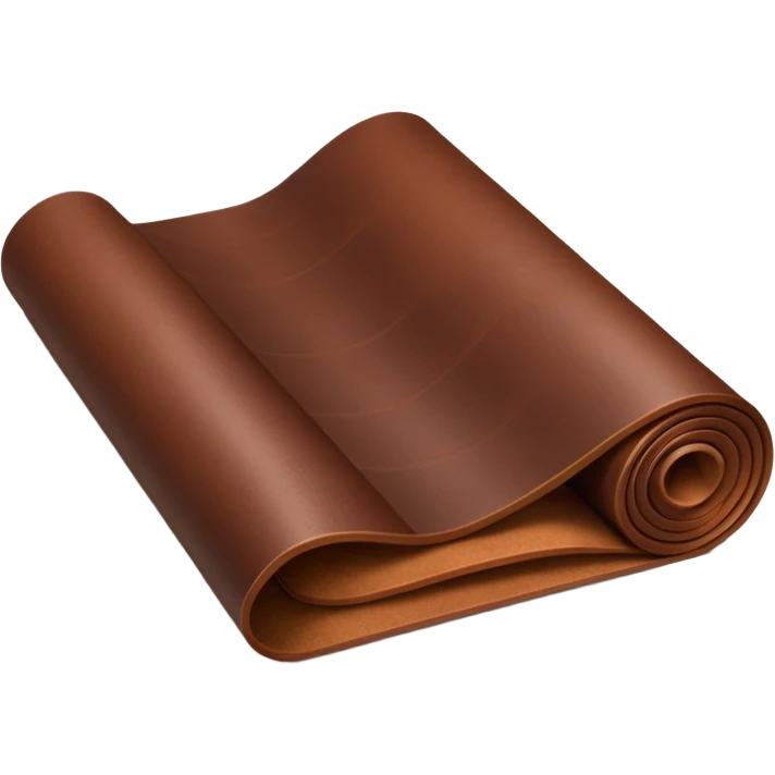 Apple-style 3D emoji of a rolled sheet of industrial leather, smooth surface, deep brown color, soft sheen, folded like fabric, with slight creases showing its texture. emoji