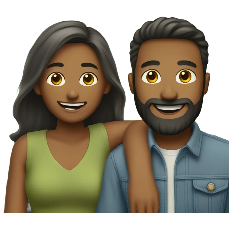 happy couple in outdoor setting man has beard emoji