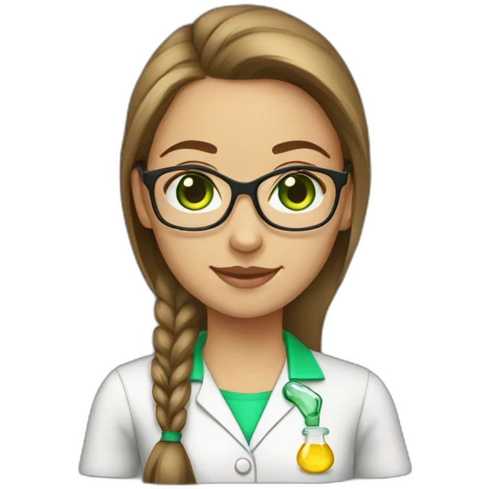 chemist female brown ponytail light skin green eyes with glasses emoji