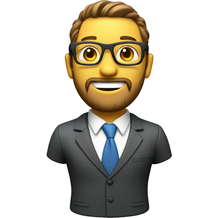 smiling ai male assistant 3d with glasses and beard. dressed in a suit and tie emoji