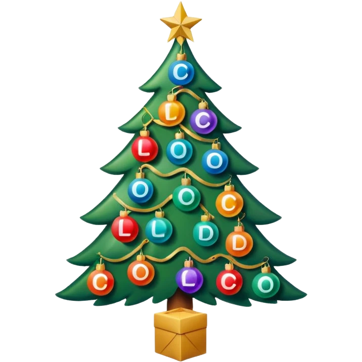 Ялинка на ній є кульки, на кожній з кульок по літері формується слово "LINKOS"
розмір 512х512 пікселів формат PNG emoji