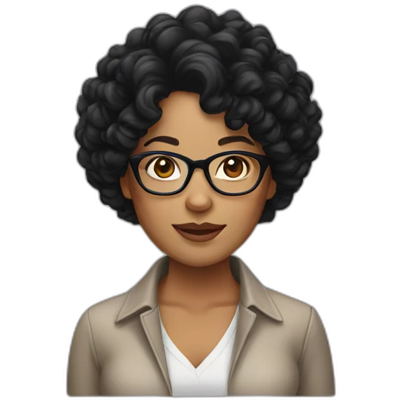 Woman with black curly hair and glasses emoji