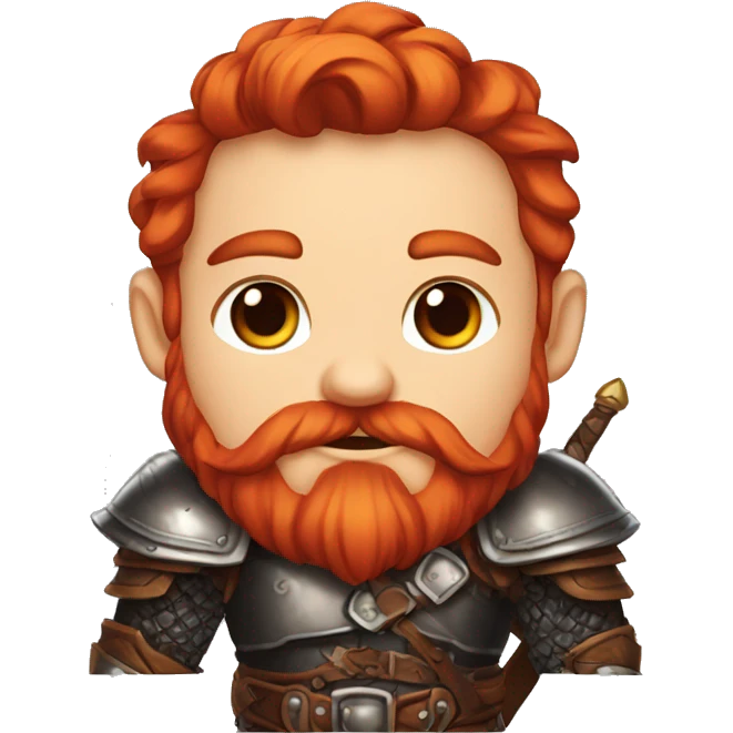 a sticker picture generator with a red-haired dwarf in his hands who has a bow with a braided mustache, dressed in leather armor, with a red beard, with red hair, in a fantasy style in tower emoji