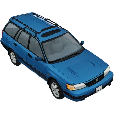 Blue 1990 Subaru legacy wagon in a snow fille ditch emoji