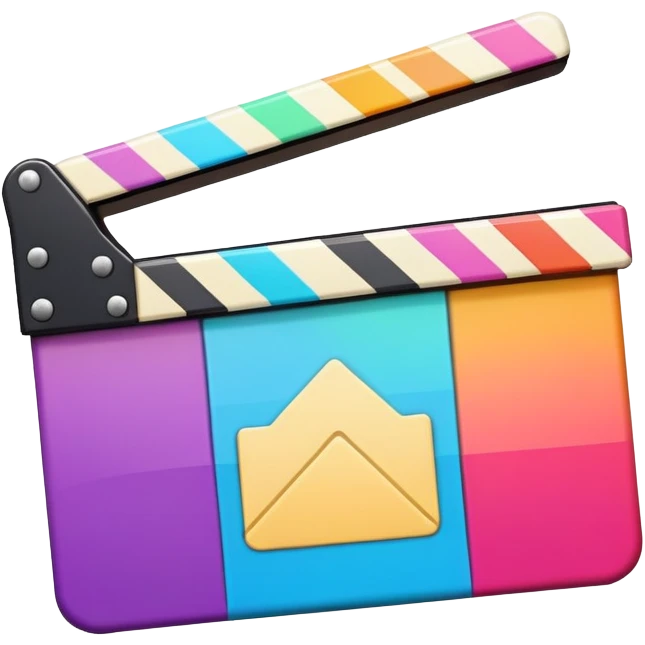 ultra simplified movie clapper in vibrant colors, two rectangles and a line, geometric minimalism emoji