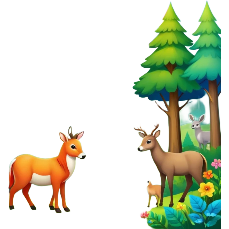 forest scene with animals and a rainbow emoji
