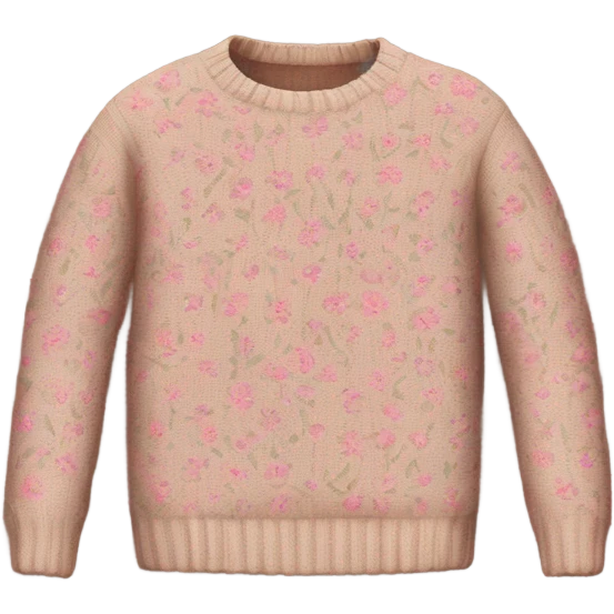 Knit light brown sweater with pink floral design emoji