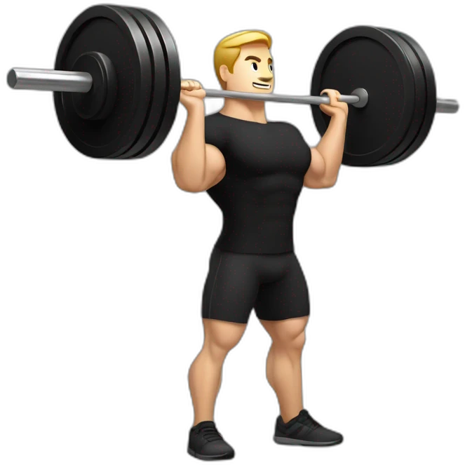 barbell squat, male, black shirt, center emoji