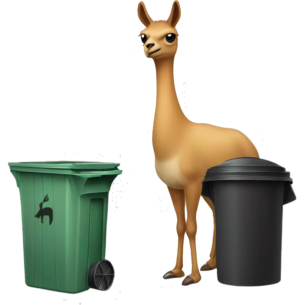 vicuna standing next to a trash can emoji