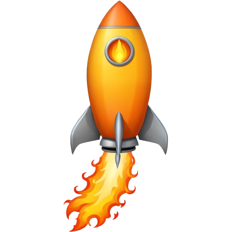 create a imoji showing rocket going in south east direction with proper flames. emoji